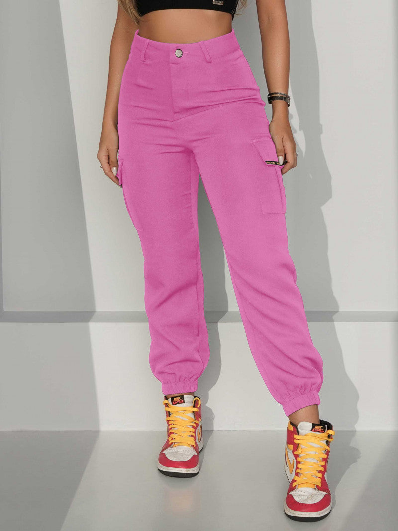Woman's Super Comfortable Stylish Tailored Cargo Pants - Pink - 81271