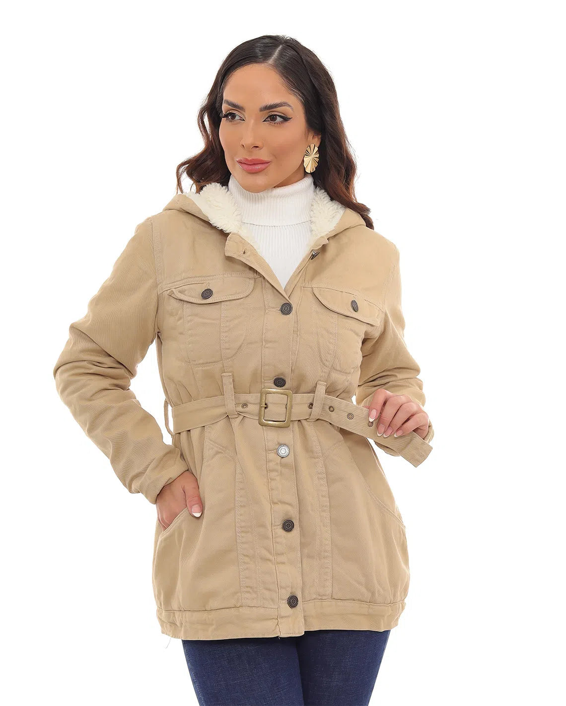 Women's Lined Twill Parka with Hood 22627 Khaki