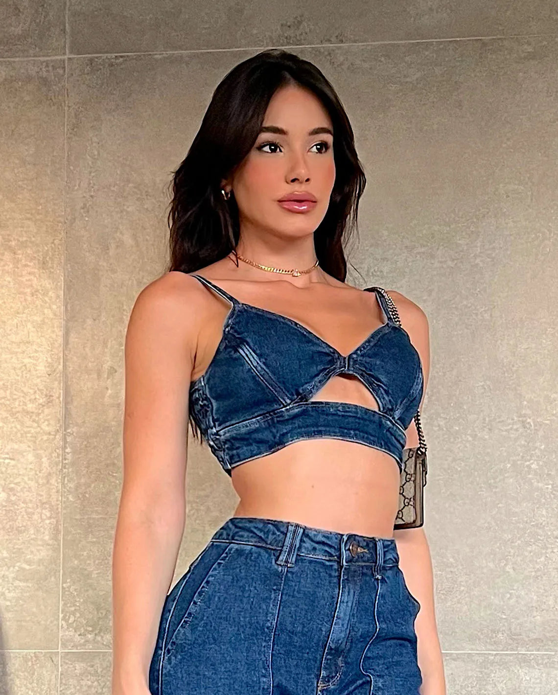 Women's Strap Jeans Top with Cutout 23243