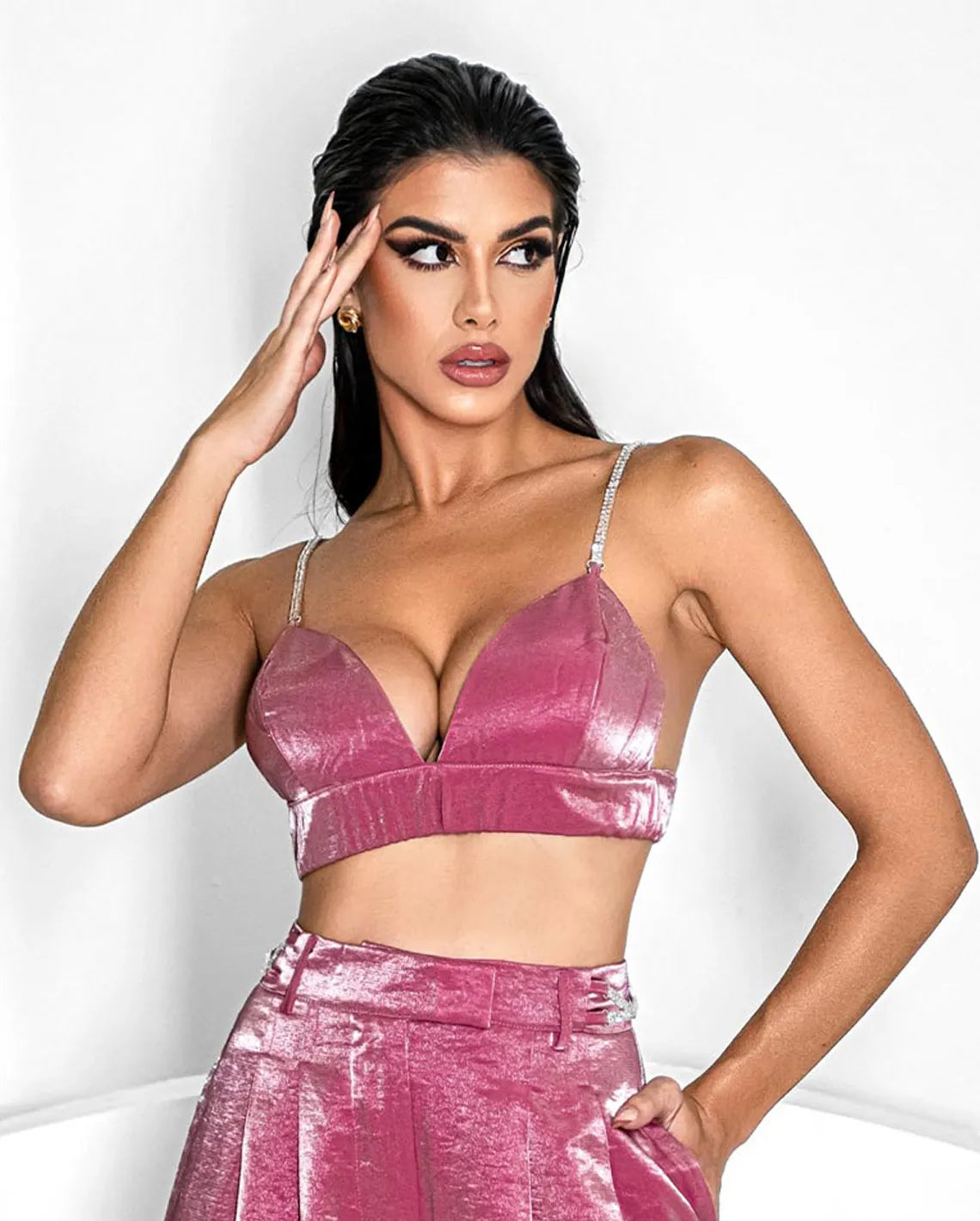 Women's Top with Glitter Strap 90332 Pink
