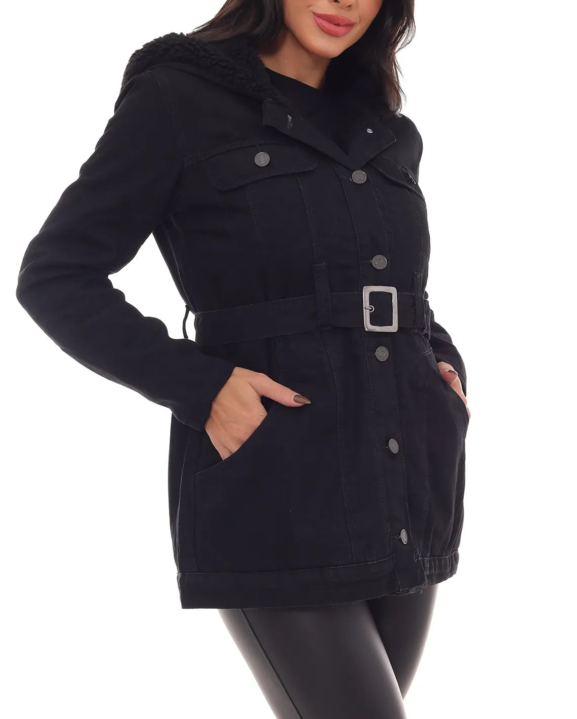 Women's Twill Parka Lined with Hood 22626 Black