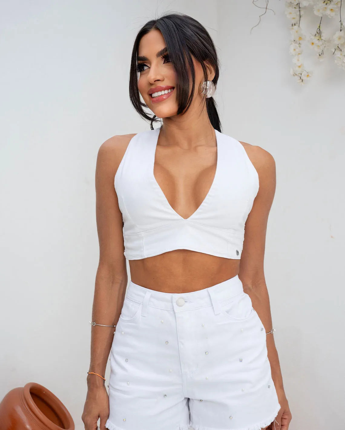 Women's Twill Top with Lastex on the Back 23353 White
