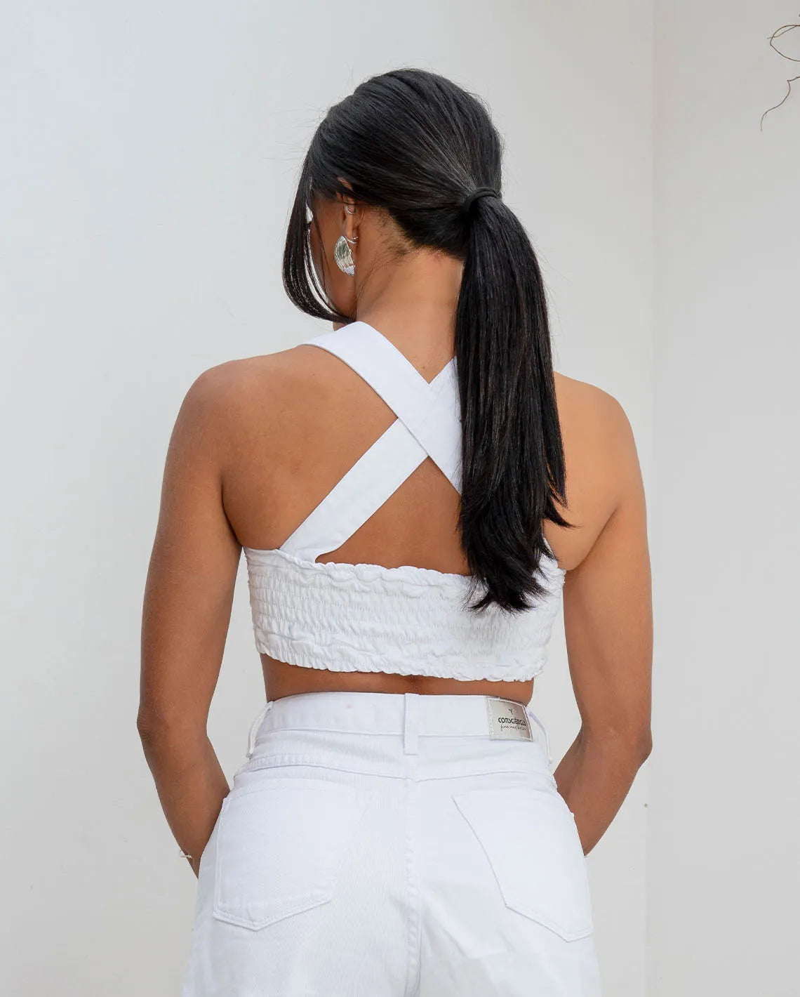 Women's Twill Top with Lastex on the Back 23353 White