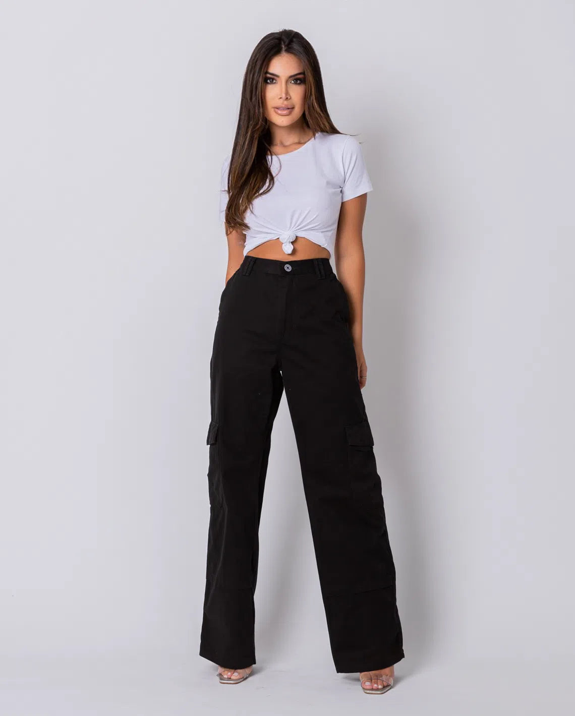 Women's Wide Leg Pants with Cargo Pocket 22686 Black
