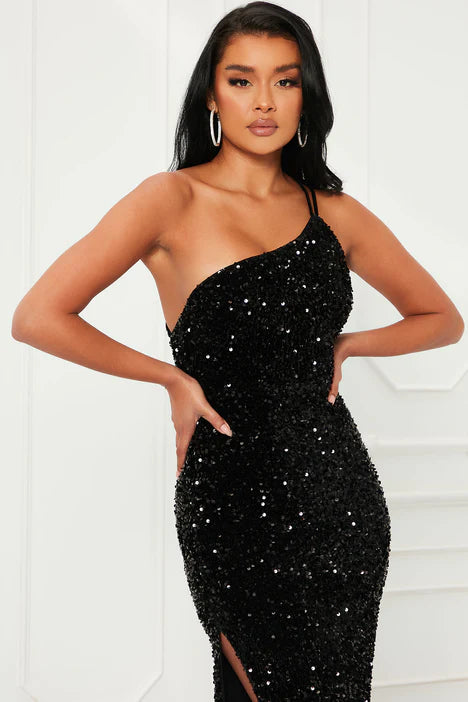 Sexy Black Sequin Maxi Dress - Black - Forever Shining
