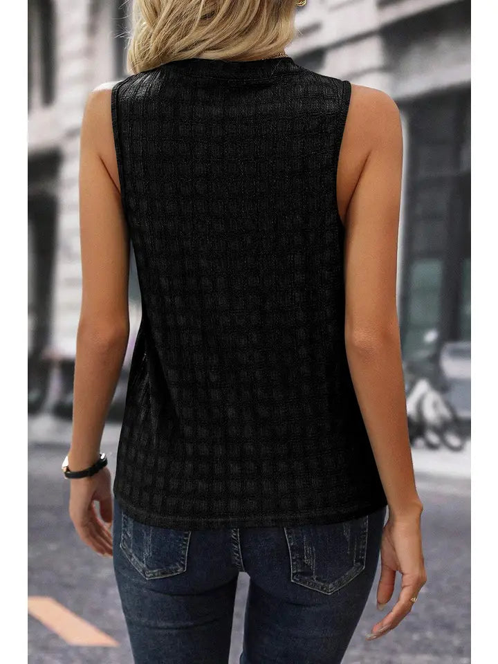 Lattice Textured Split Neck Tank Top