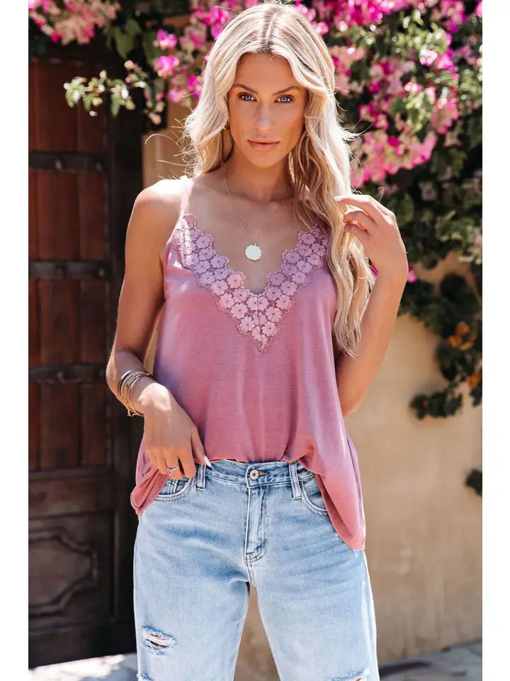 Lace Splicing V Neck Cami Top