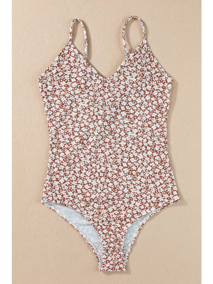 Floral Print Spaghetti Strap V Neck Bodysuit